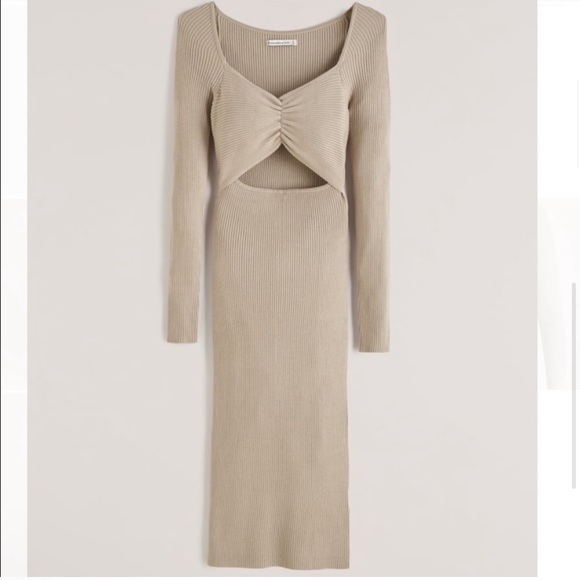 NWT Abercrombie & Fitch Cinched Front Cutout Sweater Midi Dress - Picture 3 of 14